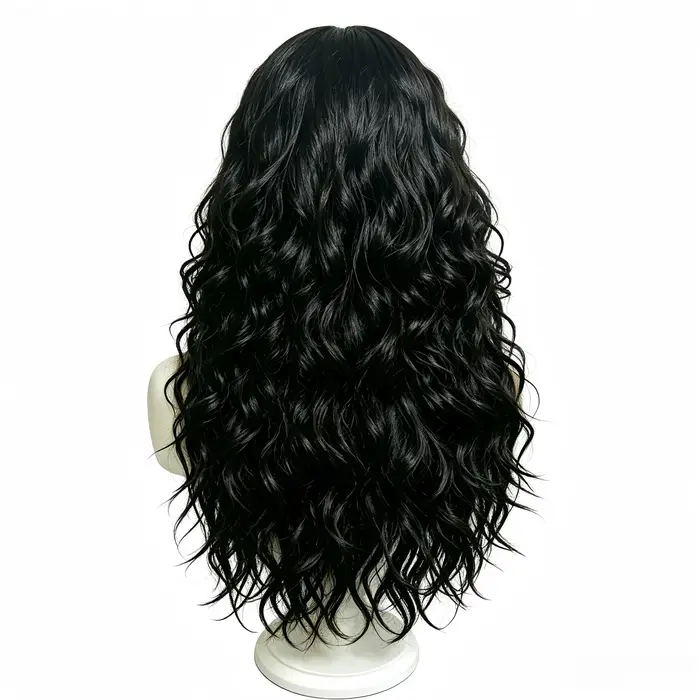 Perruque synthétique noire bouclée longue pour femme