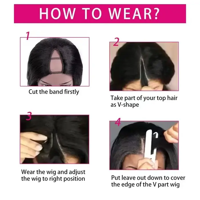 Perruque en cheveux humains en forme de V, ondulée, modèle U-Part amélioré, facile à poser pour débu