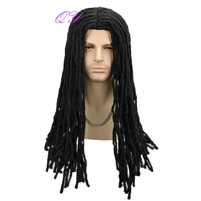 Perruque synthétique pour homme, dreadlocks longues noires tressées, pour usage quotidien, festivals