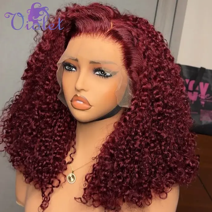 Perruques Bob Courtes en Cheveux Humains Remy Brésiliens Pré-Pluckées, Couleur Rouge Bourgogne 99J, 