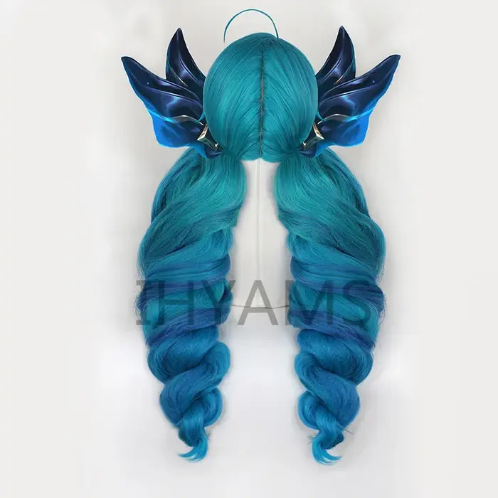 Gwen Game LOL Cosplay perruque bleu vert mixte longues perruques bouclées résistant à la chaleur cheveux synthétiques