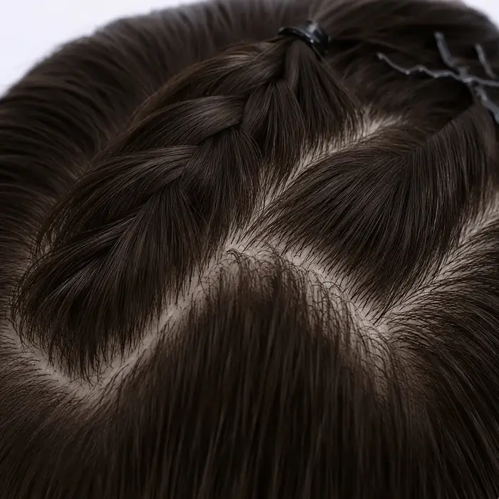 Perruque 100% Cheveux Humains Base Soie Couleur Naturelle Brun Foncé Sans Colle Lace Front Effet Cuir Chevelu Réel Pré-Pluckée Vierge Brésilienne pour Femme