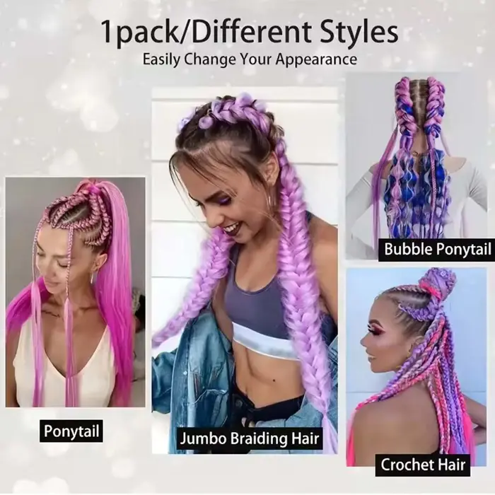 Extensions de cheveux synthétiques violettes, cheveux de tressage colorés, longue queue de cheval tressée droite, postiche pour femmes, accessoires pour cheveux