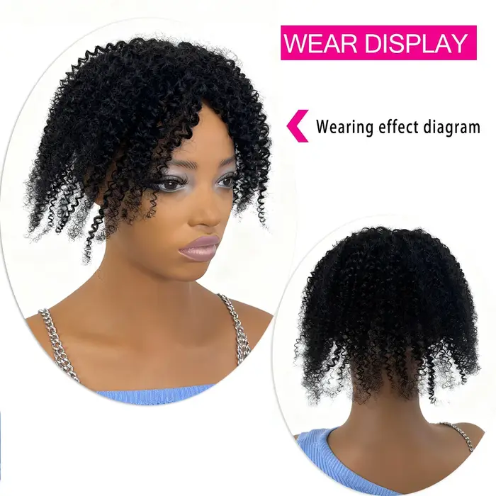Topper de cheveux afro crépus bouclés pour femmes – Postiche d'aspect naturel crépu bouclé pour amincir la couverture