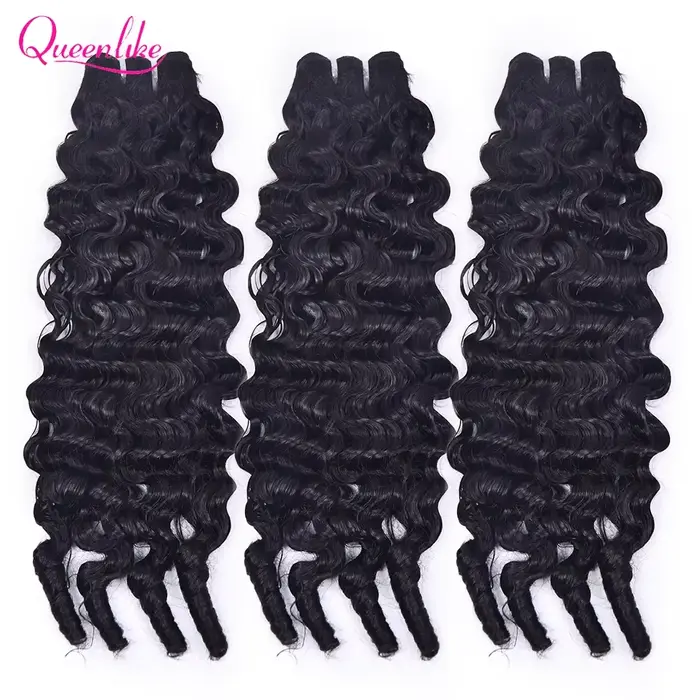 Queenlike birman bouclés cheveux humains crus paquets 15A Double dessiné 1/3/4