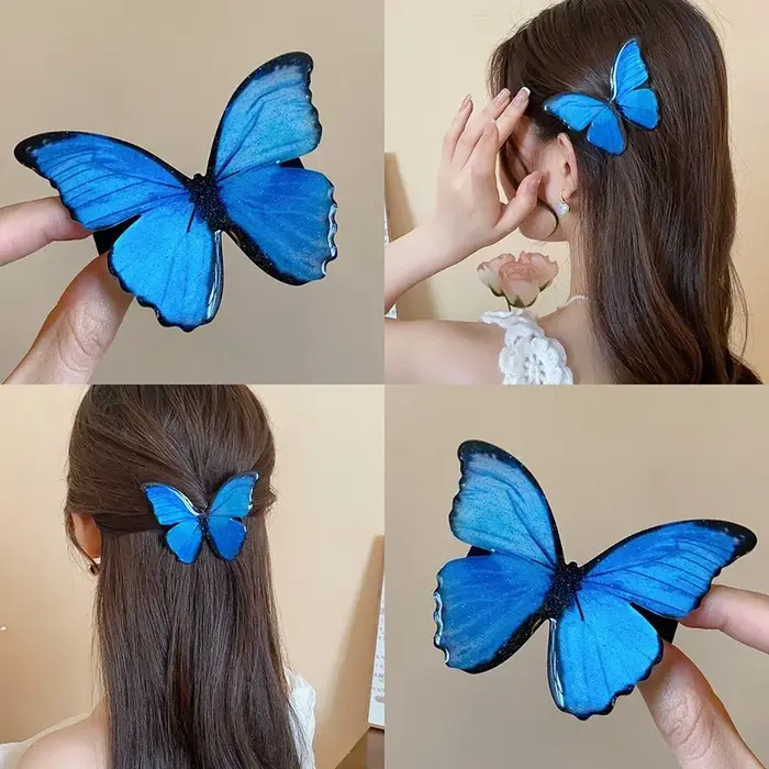 Pinces à cheveux papillon bleu Vintage pour femmes et filles