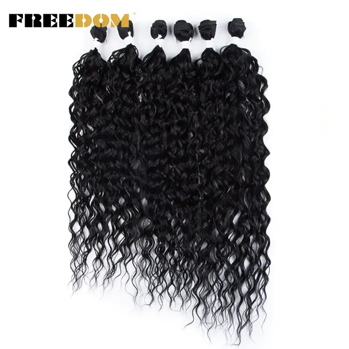 FREEDOM – Extensions capillaires synthétiques, cheveux bouclés, blonds ombrés, 24-28 pouces, 6 pièces/lot, résistants à la chaleur, pour femmes noires