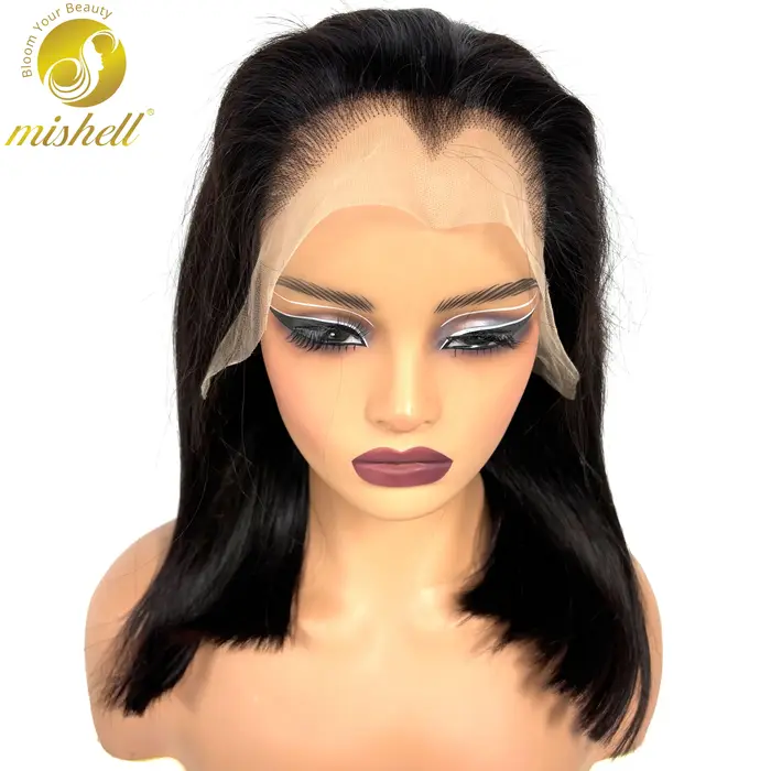 Perruque Bob en cheveux humains lisses avec dentelle frontale M-Line 13x4, 20-22 pouces, densité 300