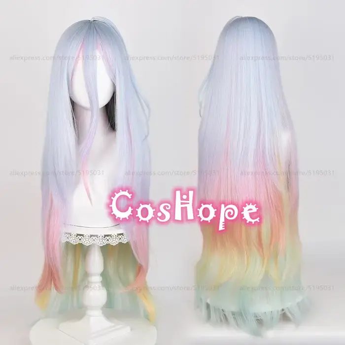 Shiro Cosplay perruque 100 cm longue perruque droite avec queue de cheval couleur mixte perruque Cos