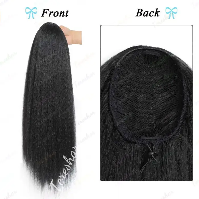 Extension de queue de cheval synthétique avec frange pour femmes noires Yaki cordon droit