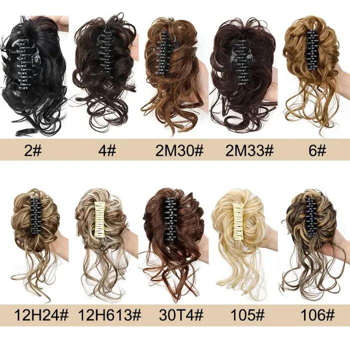 Chignon synthétique court ondulé bouclé désordonné élégant, pièce de cheveux à clip, chignon en déso