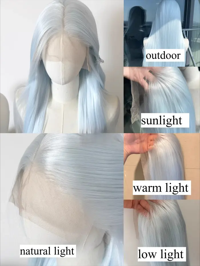 Perruque Lace Front Synthétique Blanche et Bleue pour Femme