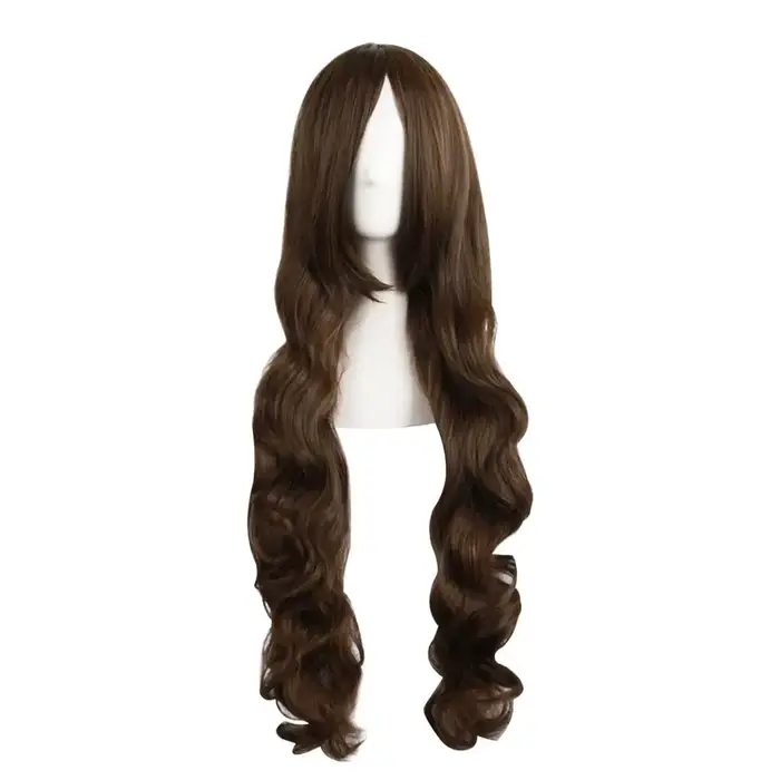 Perruque synthétique en dentelle de 80 cm de long, bouclée, brune, aspect naturel, confortable, pour