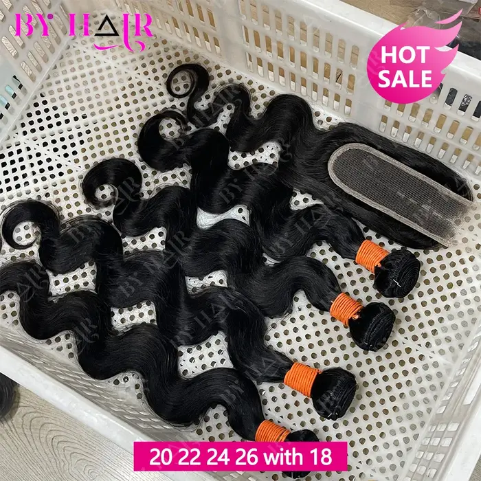 Extensions de cheveux brésiliens Body Wave avec closure 2x6, 4x4, 5x5 et frontales 13x4, 13x6 – 100%