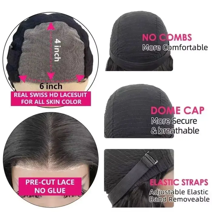 Perruque Bling Hair 180 Density Deep Wave 5x5 sans colle, cheveux humains prêts à porter, avec closu