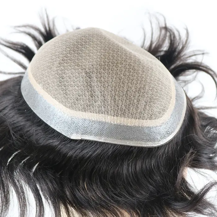 Base en soie hommes toupet de cheveux humains remplacement de cheveux système de postiches toutes le