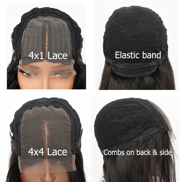 Perruque Lace Closure 4x4 de 12-18 pouces en cheveux humains pour femme noire, perruque Lace T Part 