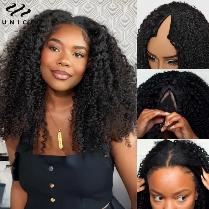 UNice InvisiBlend ™   Perruque crépue bouclée en V avec cordon de serrage, cheveux humains de Style 