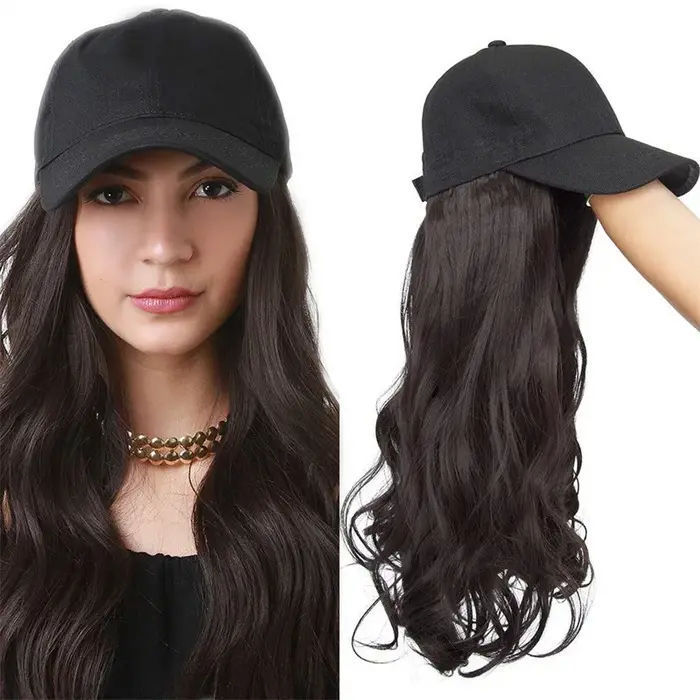 Perruque synthétique pour femme, cheveux longs, ondulations intégrées, résistante à la chaleur, avec bonnet intégré