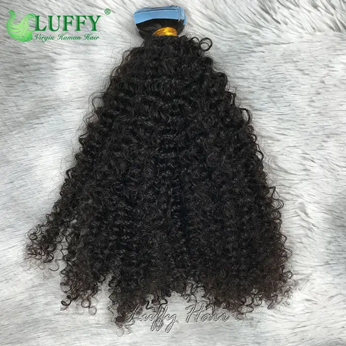 Extensions de cheveux humains bouclés crépus à bandes adhésives