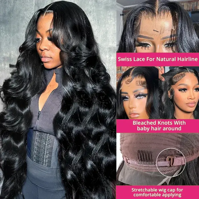 Perruque Lace Front Wig Body Wave brésilienne naturelle, cheveux humains, 13x6 HD, pre-plucked, 300%