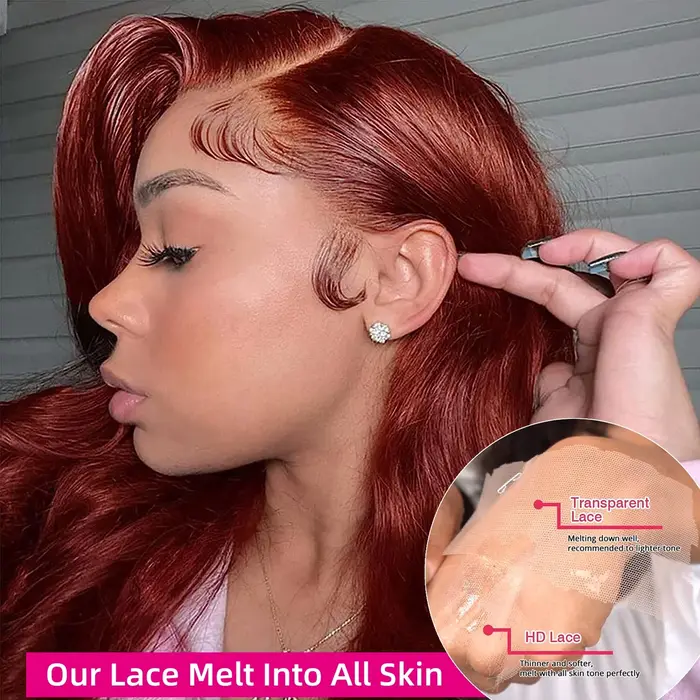 Perruque Lace Frontal Wig brésilienne naturelle, cheveux lisses, brun rougeâtre, 13x6 Hd, pre-plucke