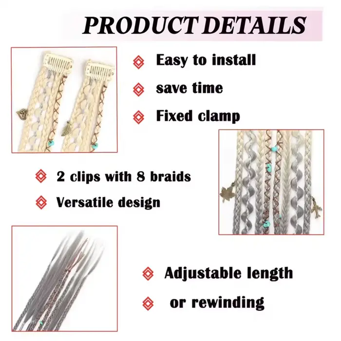 Perruque tressée de 20 pouces style bohème, petite tresse torsadée, postiche pour femme, style BB Clip, coiffure tressée Hot Girl Boxing Braid