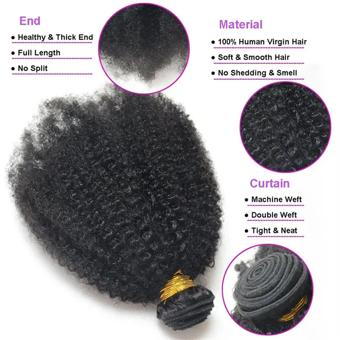 Extensions de Cheveux Humains Afro Crépus Bouclés