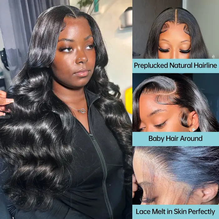 Perruque Lace Front Wig Body Wave Brésilienne Naturelle Sans Colle, Cheveux Humains, 13x4, 13x6, 34 