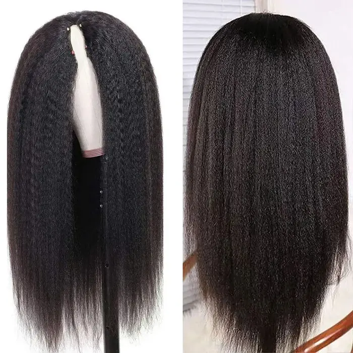 16-34 pouces crépus droite U partie perruque sans colle perruque cheveux humains Yaki droite prêt à 
