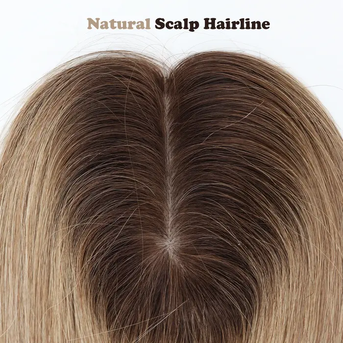 Topper capillaire 14 pouces ombré blond avec base en soie et clips