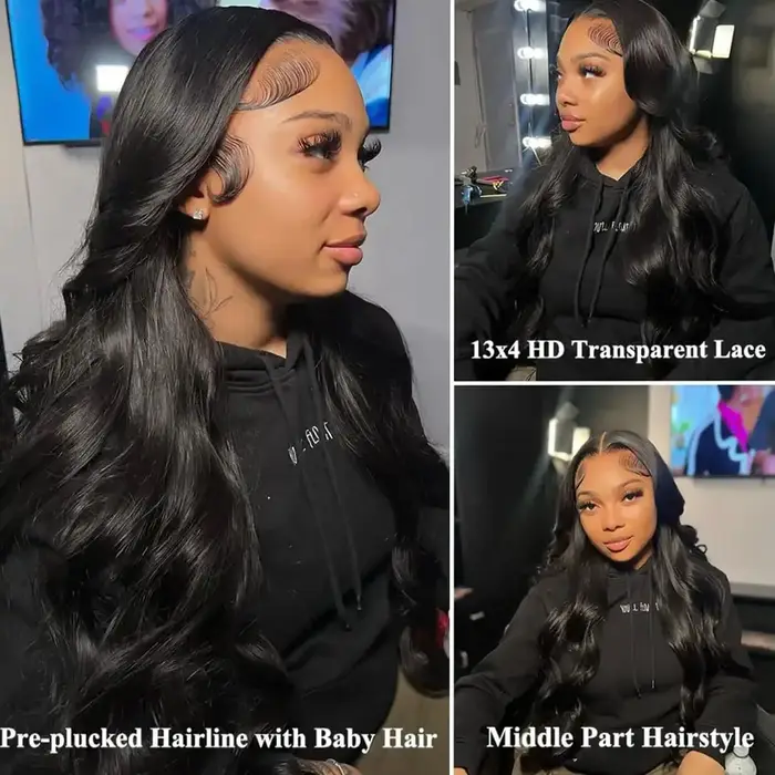 Perruque Lace Front Wig naturelle malaisienne, cheveux naturels, noir naturel, pre-plucked, densité 