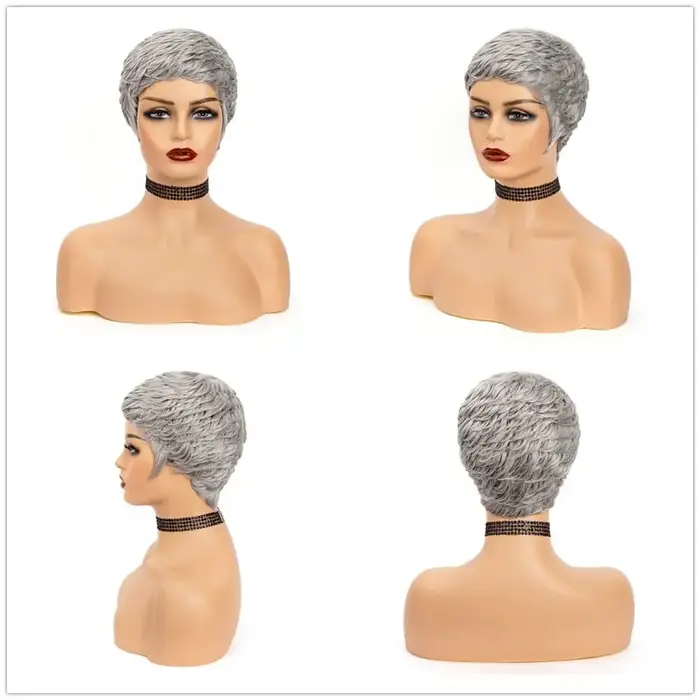 Perruque courte grise style pixie
