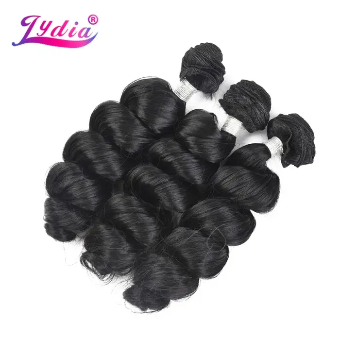 Lydia-Extensions capillaires synthétiques ondulées, tissage capillaire, 1B #, 18-30 pouces, 110g par