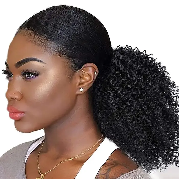 Queue de cheval à cordon en cheveux humains 4C Afro Kinky Curly, extensions à clipser en cheveux Rem
