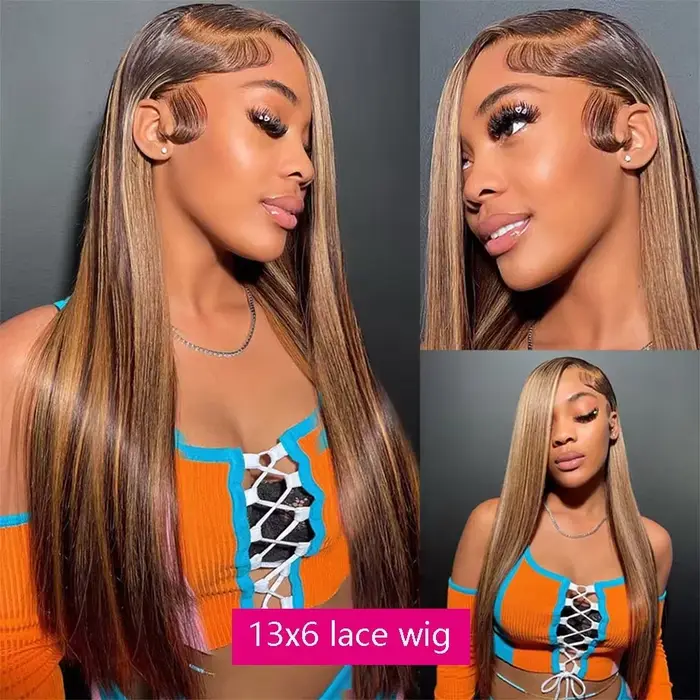 13x6 Ombre mettre en évidence dentelle avant perruques cheveux humains avec des cheveux de bébé 4/27