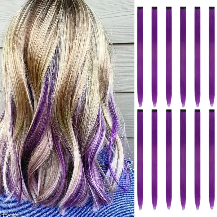 22 pouces 12 pièces/paquet couleur fête synthétique pince dans les Extensions de cheveux pour les filles multi-couleurs