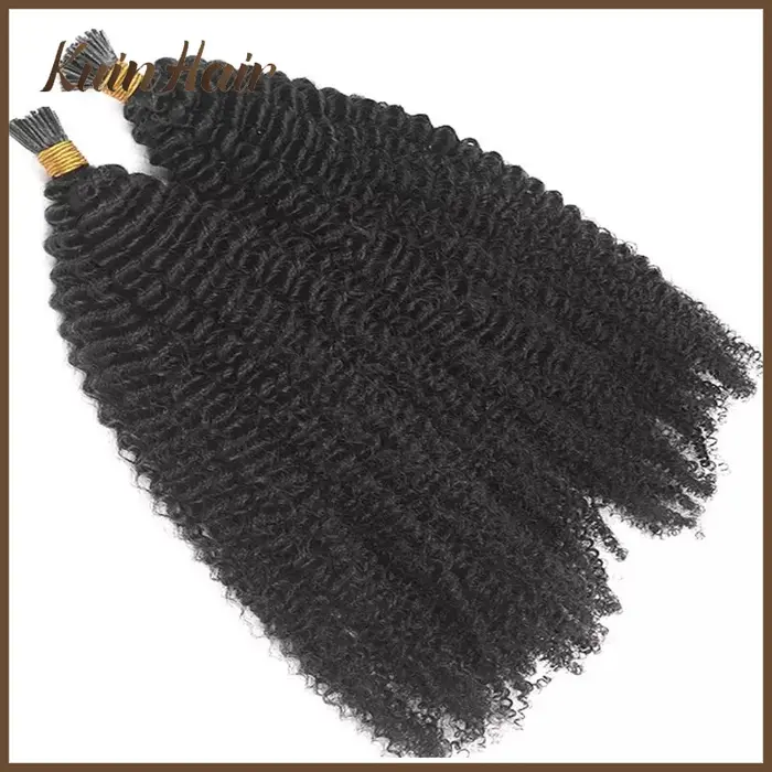 Kinky Curly I-Tip Extensions de Cheveux pour Femmes