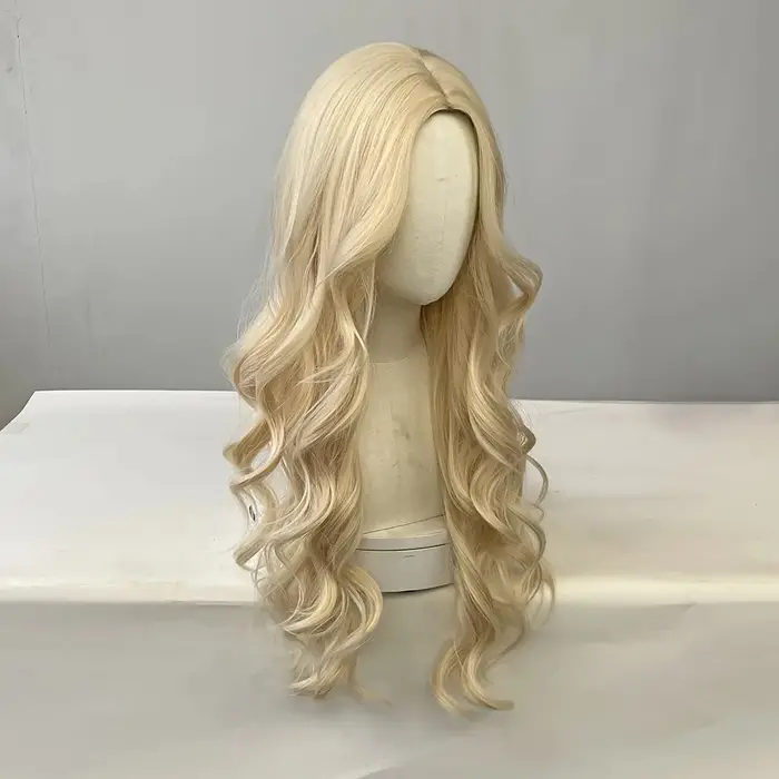 Perruque synthétique bouclée dorée pour cheveux longs bouclés pour fête