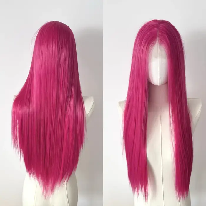 Perruque Lace Front Wig synthétique rose Ashely, 26 pouces, 13x4, longue et lisse, en Fiber résistan