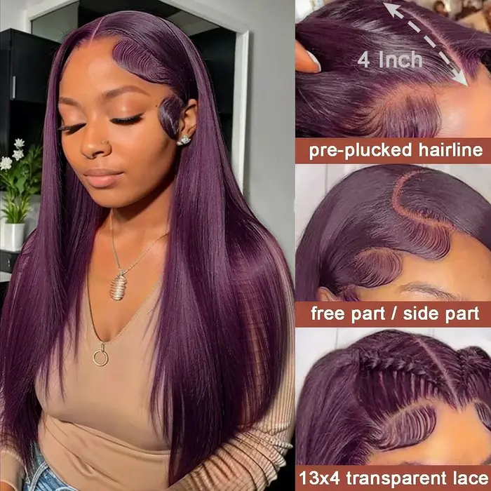 Perruque Lace Front Wig synthétique lisse bordeaux foncé 13x6