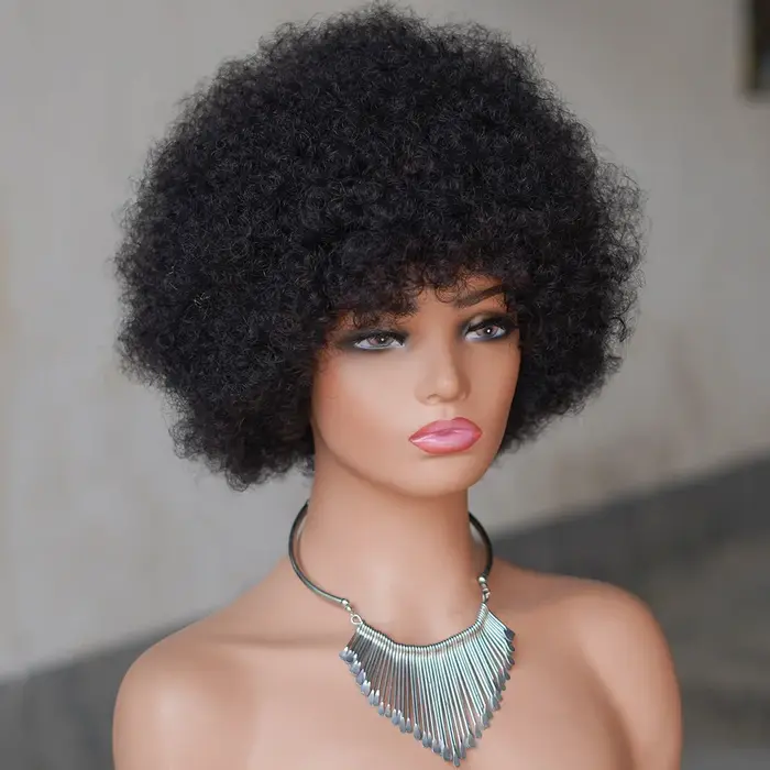 Perruque courte bouclée afro kinky en cheveux humains péruviens 100% naturels