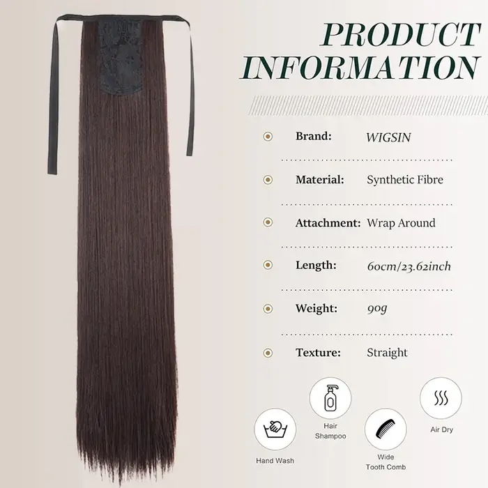 Extension de cheveux queue de cheval longue et droite avec attaches pour femmes, perruque synthétique résistante à la chaleur facile à clipser