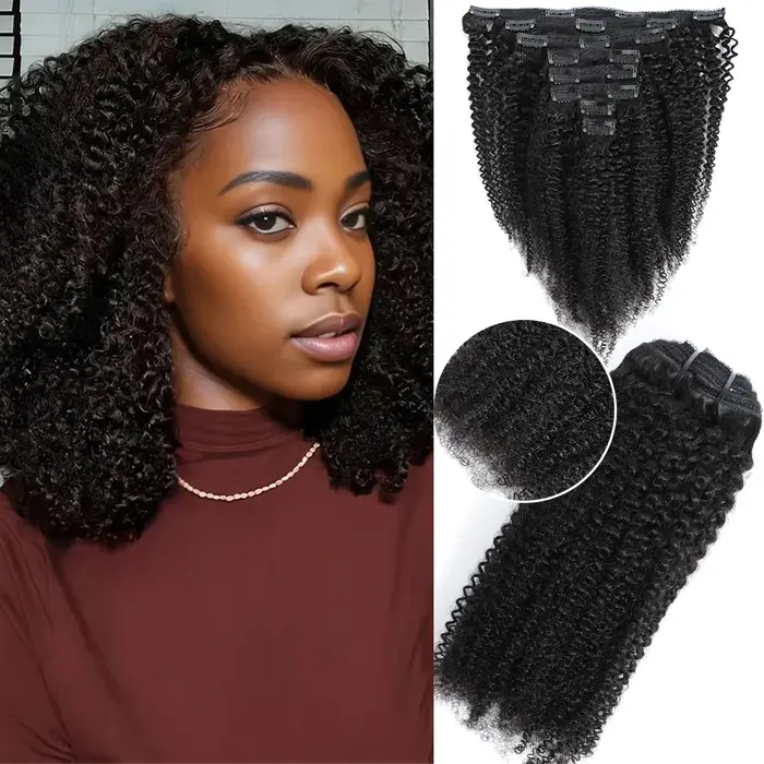Eotltiue-Extensions de Cheveux Humains Crépus et Bouclés à réinitialisation