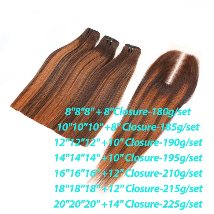 TOOCCI os droit Vietnam cheveux humains crus 3 paquets avec fermeture 12a Super Double dessiné