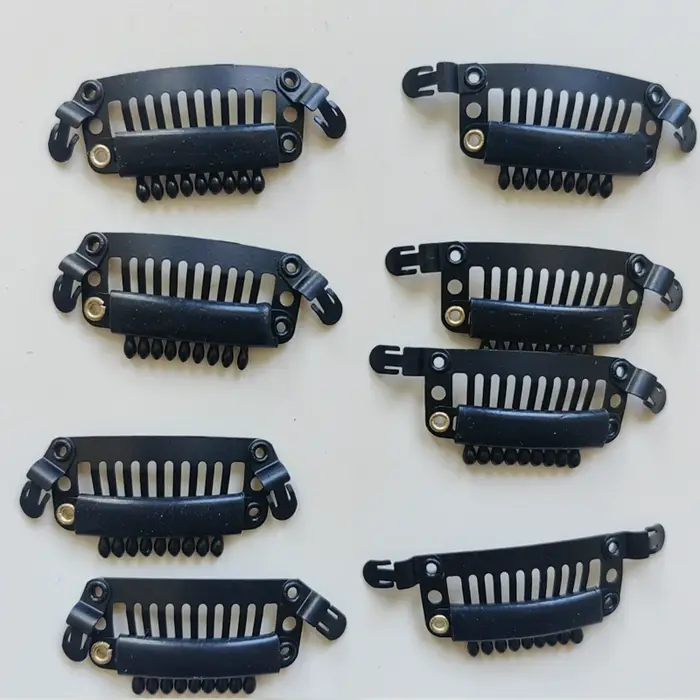 Clips à pression Selfit pour trame de cheveux, 9 dents, couleur noire, 3.2cm, 10 pièces