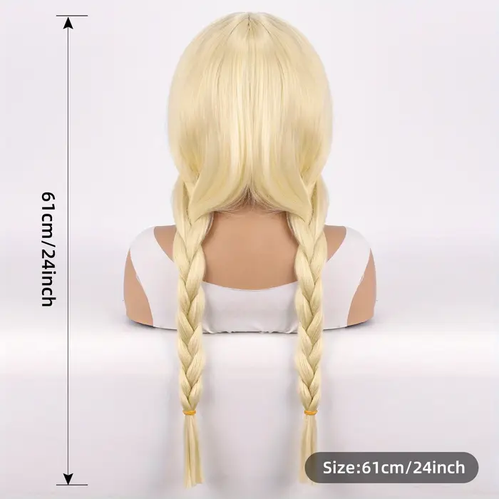 Perruque blonde longue à double tresses avec frange