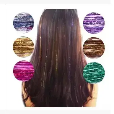 150 mèches de tinsel coloré scintillant pour extensions de cheveux