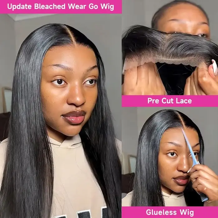 13x6 HD sans colle droite perruques de cheveux humains 7x5 porter et aller dentelle frontale perruqu