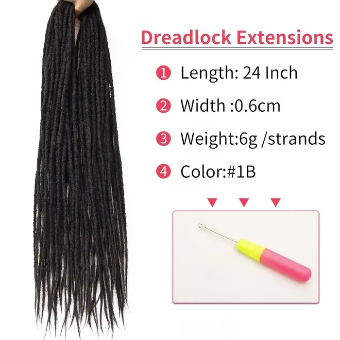 24 "Extensions de dreadlocks Crochet cheveux pour femmes 10 brins tresses